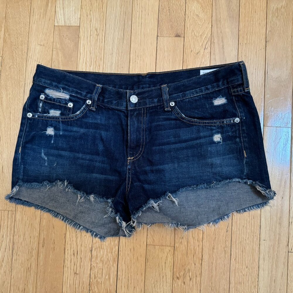 rag & bone - Jean Shorts Women’s 29 Dark Wash Distressed Cutoff Denim